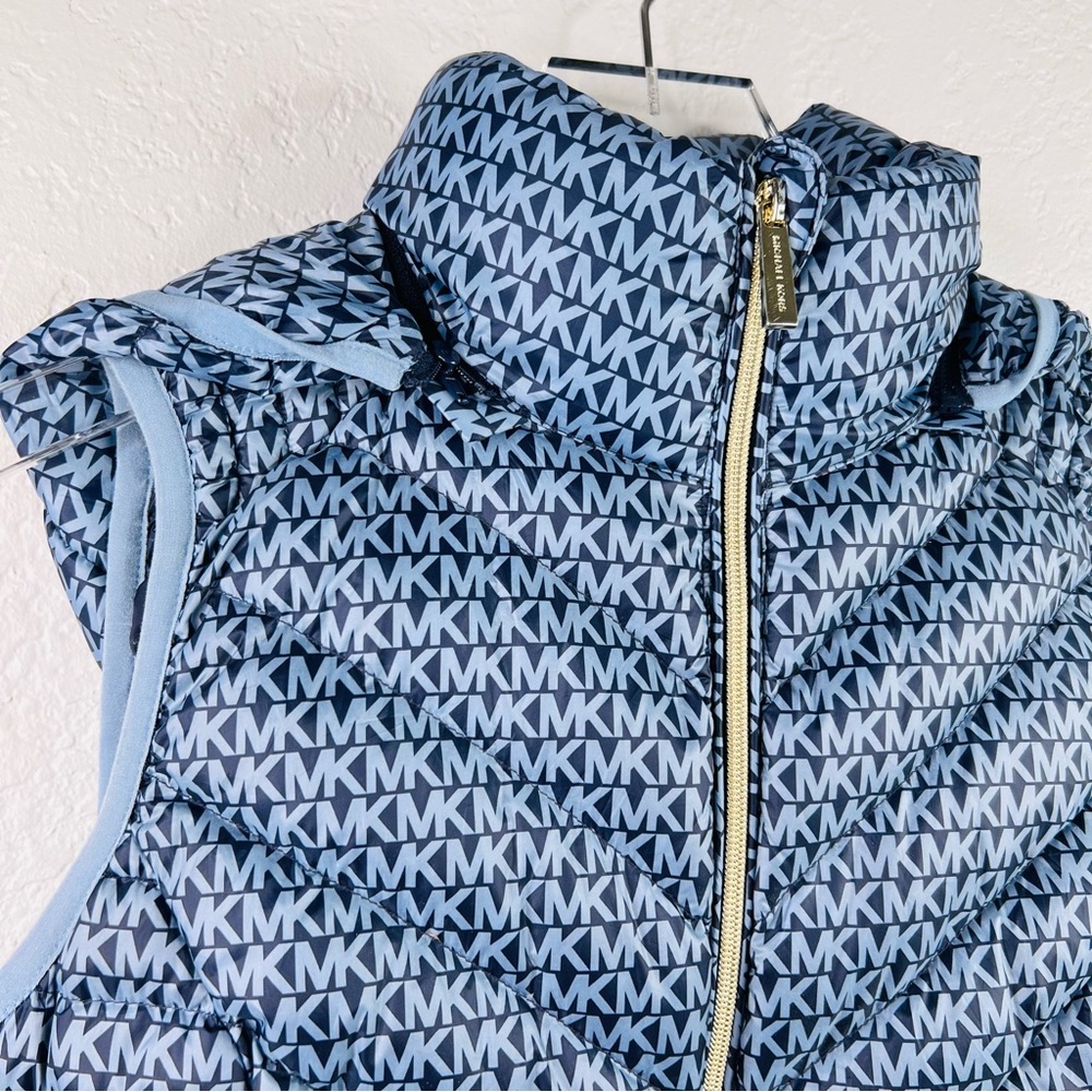 Michael Kors Navy/Blue Packable Down Fill Hood Quilted Puffer Vest - Picture 14 of 16